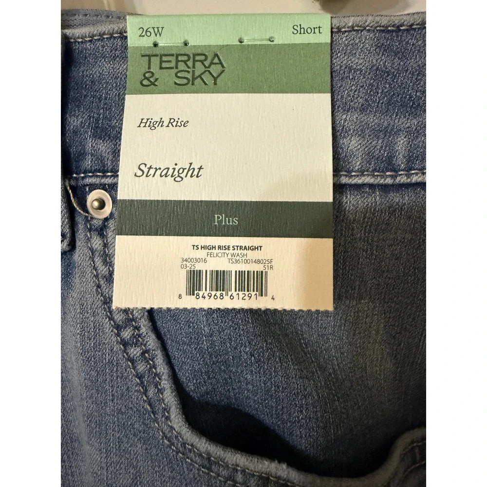 Terra & Sky Womens 26W Short High Rise Straight Leg Jeans Felicity Wash Blue NEW